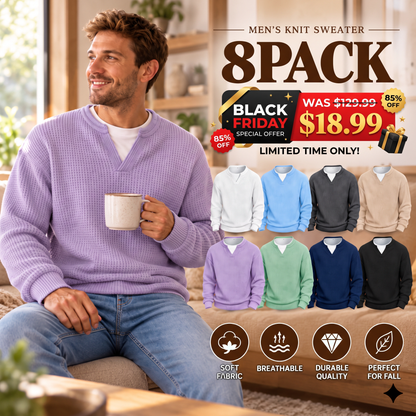 ⌛Limited-Time Offer⌛Men's Waffle-Knit Long-Sleeve V-Neck Pullover Shirt, Faux 2-Piece Street Look