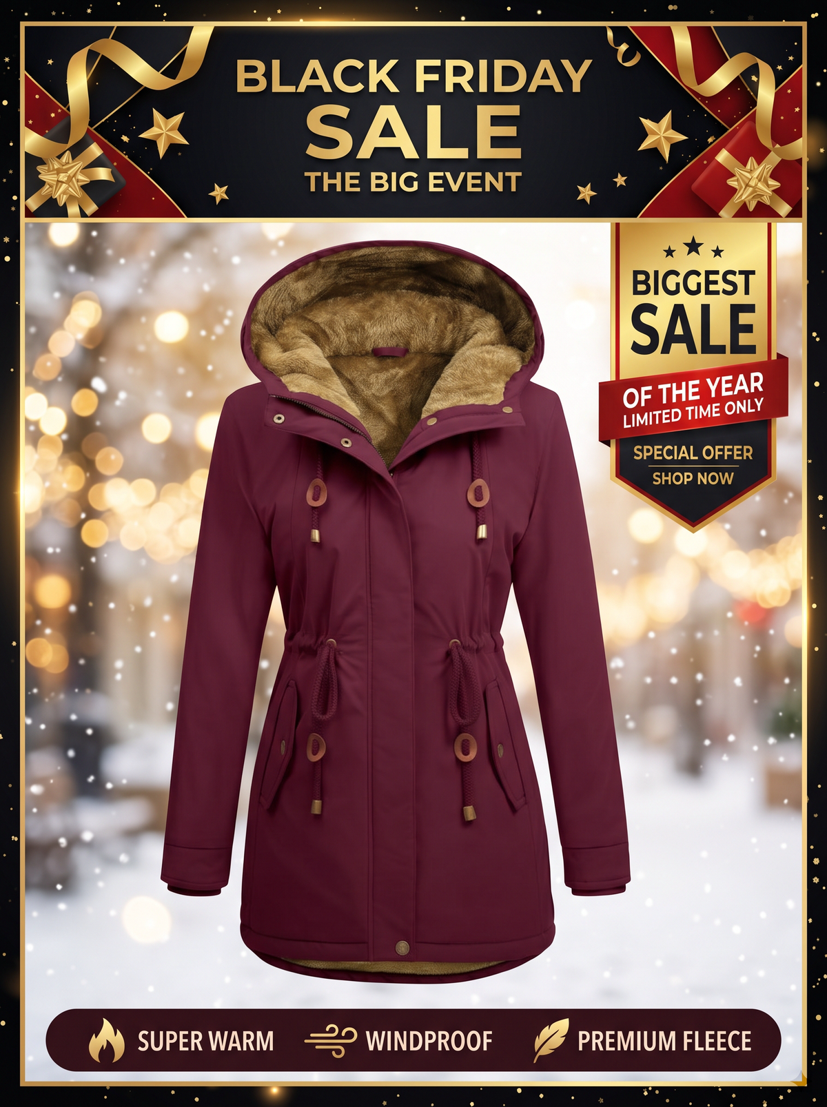 Women's Fleece Parka Jacket, Hooded, Long Warm