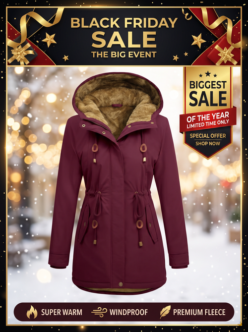 Women's Fleece Parka Jacket, Hooded, Long Warm