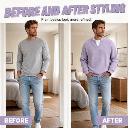 ⌛Limited-Time Offer⌛Men's Waffle-Knit Long-Sleeve V-Neck Pullover Shirt, Faux 2-Piece Street Look