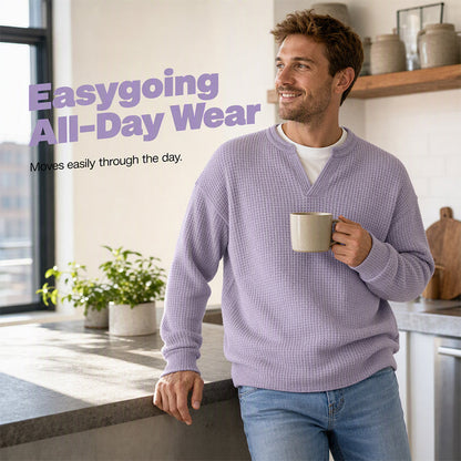 ⌛Limited-Time Offer⌛Men's Waffle-Knit Long-Sleeve V-Neck Pullover Shirt, Faux 2-Piece Street Look