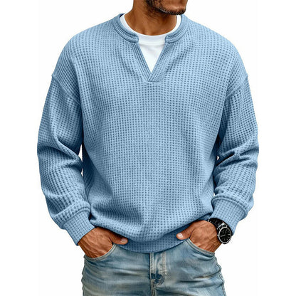 ⌛Limited-Time Offer⌛Men's Waffle-Knit Long-Sleeve V-Neck Pullover Shirt, Faux 2-Piece Street Look