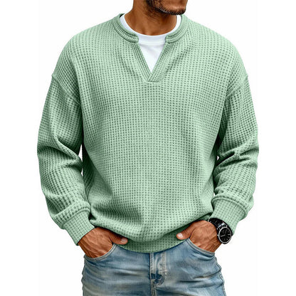 ⌛Limited-Time Offer⌛Men's Waffle-Knit Long-Sleeve V-Neck Pullover Shirt, Faux 2-Piece Street Look